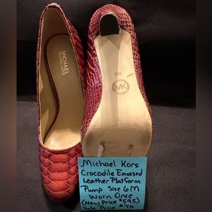 Michael Kors Pump- Crocodile Embossed Leather Pump Burgandy